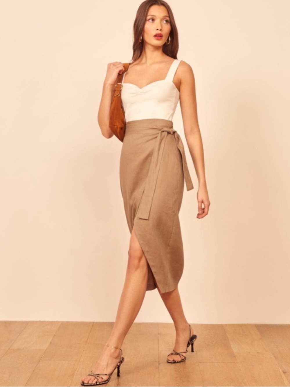 Reformation Linen Florence Midi Wrap Skirt Medium